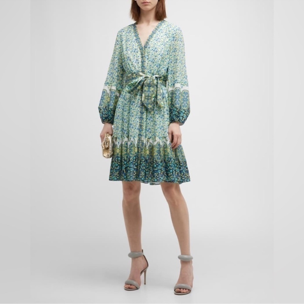Kobi Halperin Luanne Ivory Green Floral Long Sleeve Dress